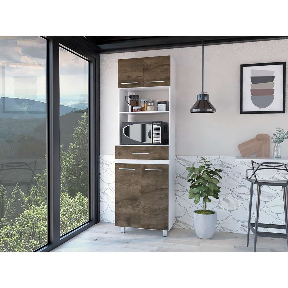 Mueble Microondas Luna Blanco y Bellota 62.1x201.5cm con Un Cajón y con Cuatro Puertas - Muebles Organizadores | Bylmo