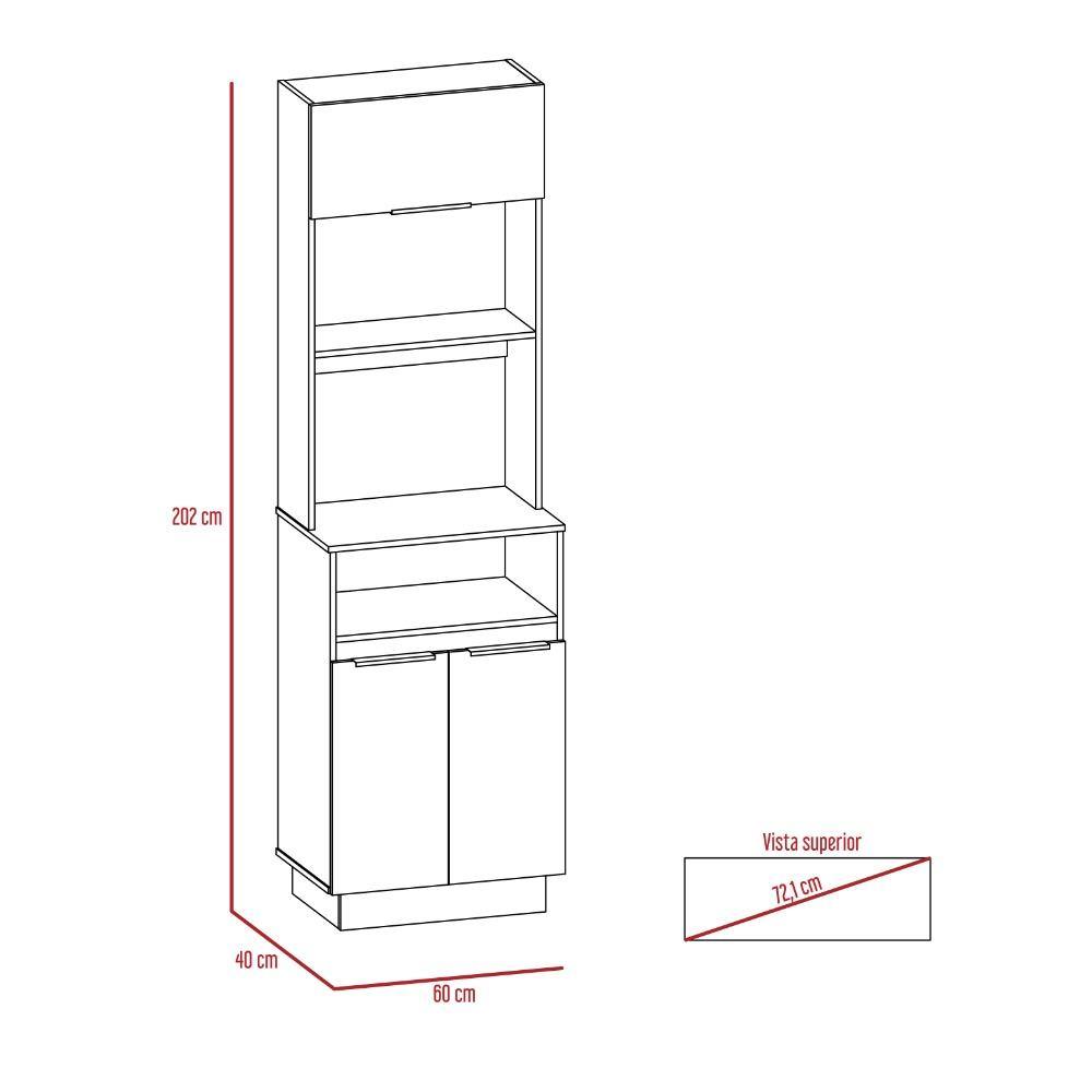 Mueble Microondas Tibet Rovere y Sombra 60 cm Con Tres Puertas y Entrepaños - Muebles Organizadores | Bylmo