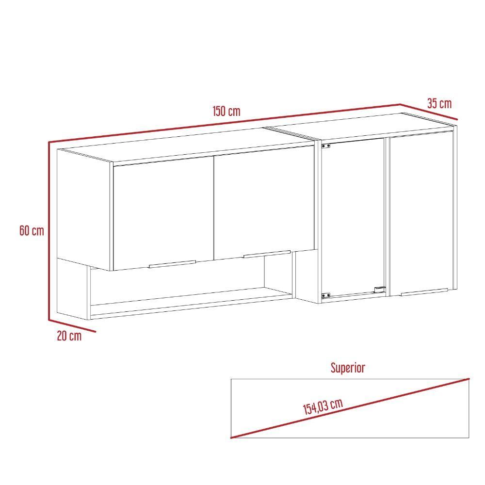 Mueble Superior con Cuatro Puertas Akita Onix y Blanco 150 cm - Cocinas | Bylmo
