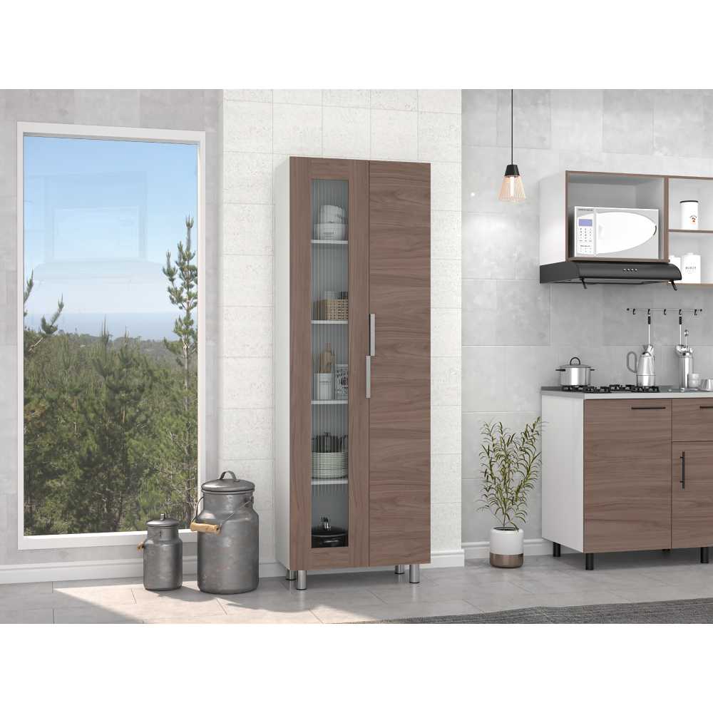 Alacena Fendi Blanco y Castaño 70x205cm sin Cajones y con Dos Puertas - Muebles Organizadores | Bylmo