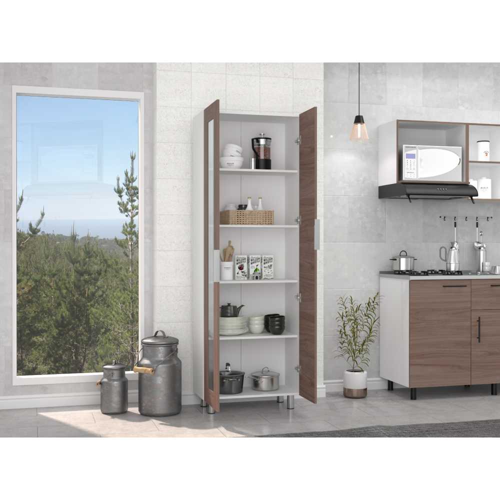 Alacena Fendi Blanco y Castaño 70x205cm sin Cajones y con Dos Puertas - Muebles Organizadores | Bylmo