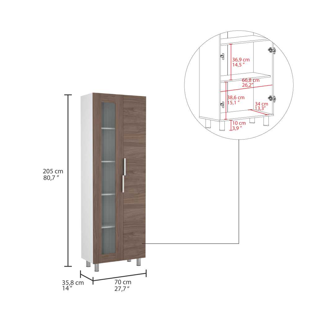Alacena Fendi Blanco y Castaño 70x205cm sin Cajones y con Dos Puertas - Muebles Organizadores | Bylmo