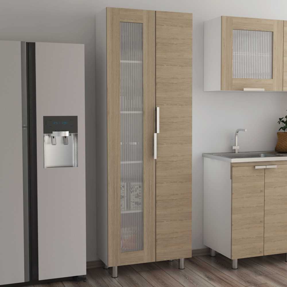 Alacena Fendi Blanco y Rovere 70x205cm sin Cajones y con Dos Puertas - Muebles Organizadores | Bylmo
