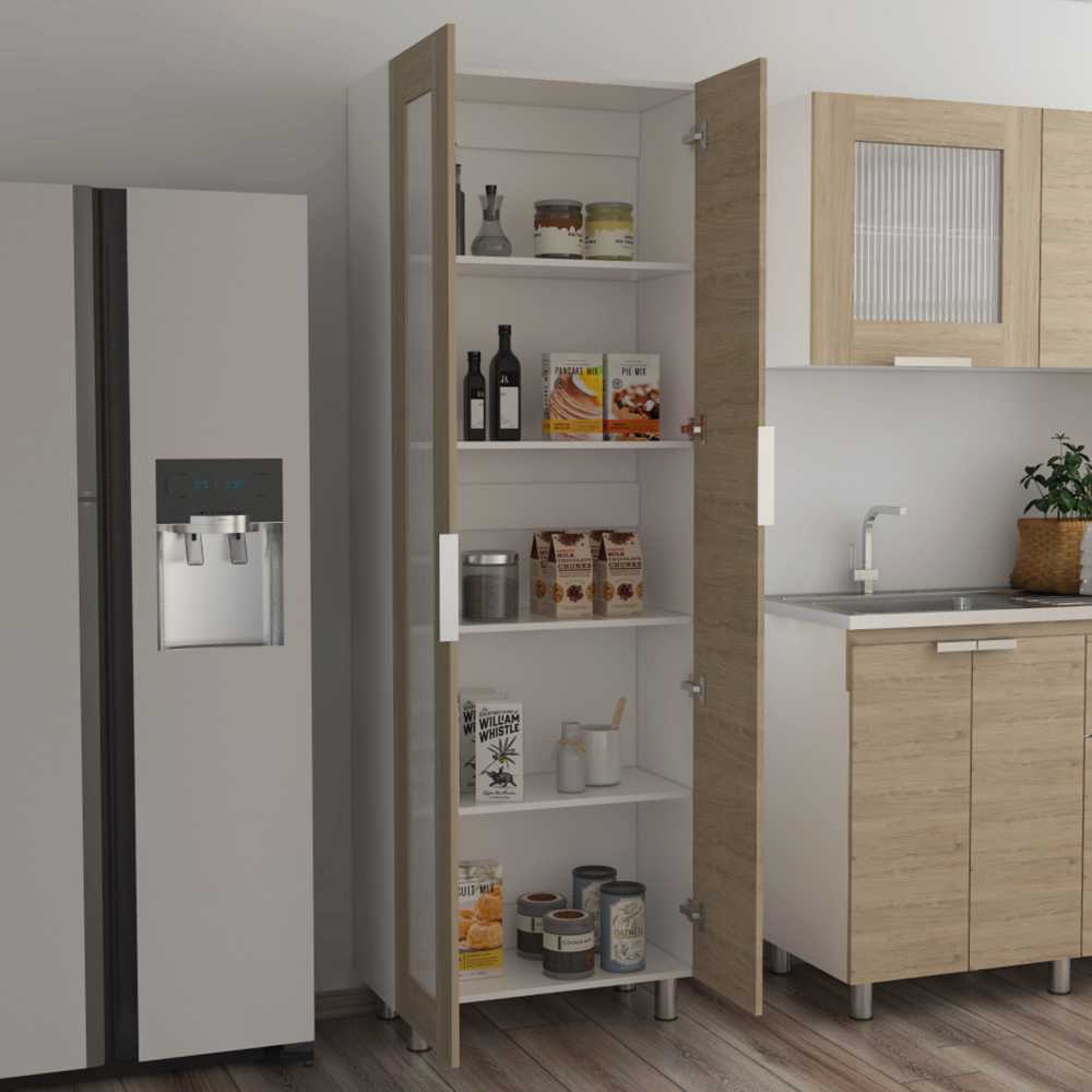 Alacena Fendi Blanco y Rovere 70x205cm sin Cajones y con Dos Puertas - Muebles Organizadores | Bylmo