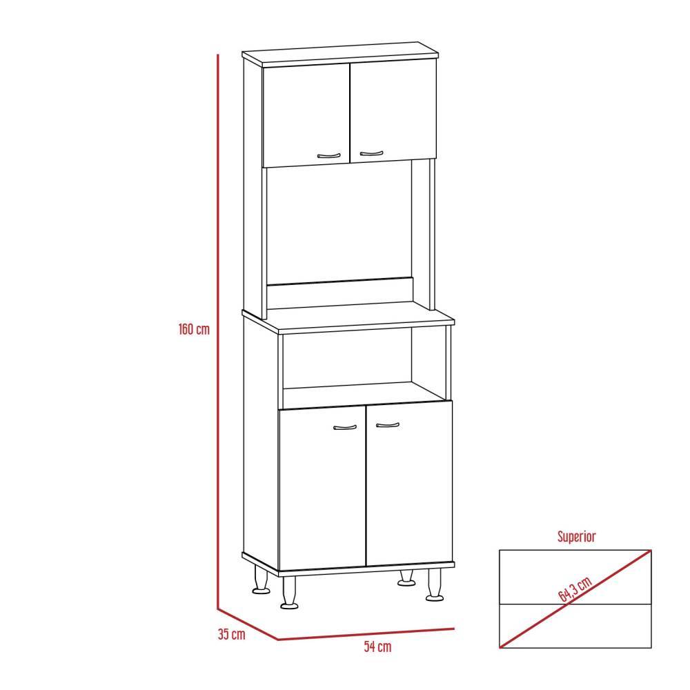 Alacena Fenix Blanco y Rovere 54x160cm sin Cajones y con Cuatro Puertas - Muebles Organizadores | Bylmo