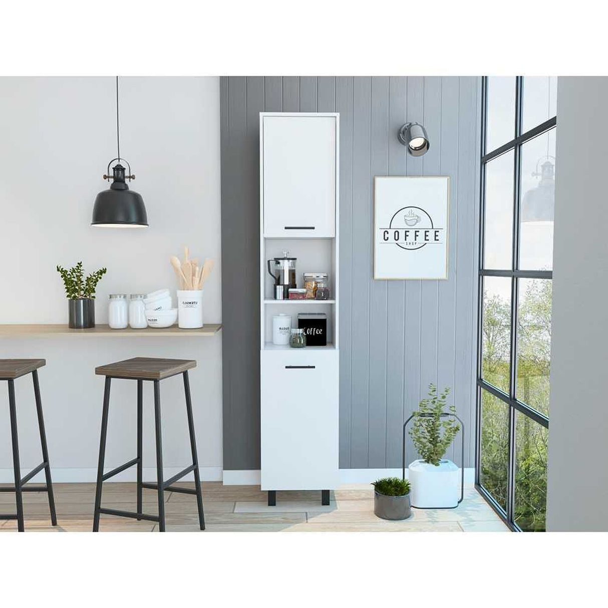 Alacena Hobart Blanco 40x202cm con Dos Puertas - Muebles Organizadores | Bylmo