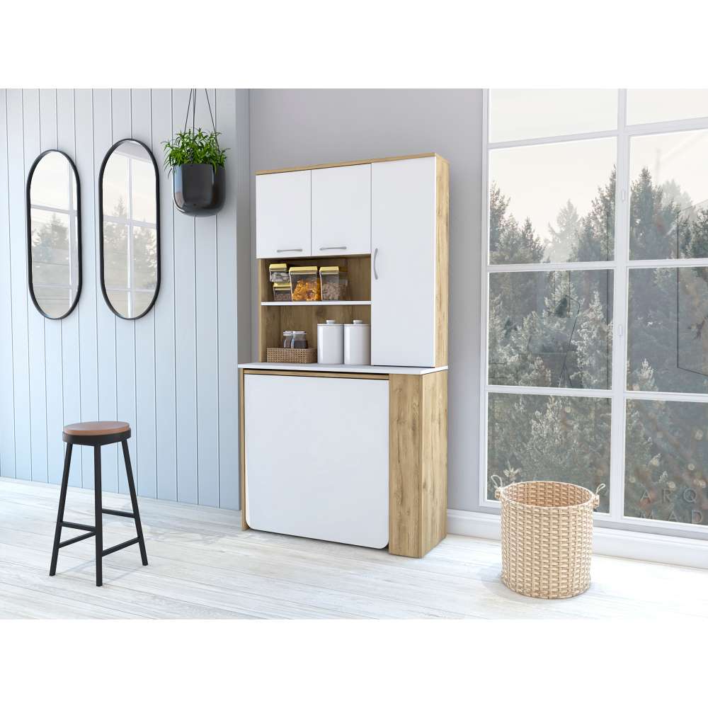 Alacena Transformable Luciana Macadamia y Blanco 90 cm con Cuatro Puertas - Muebles Organizadores | Bylmo