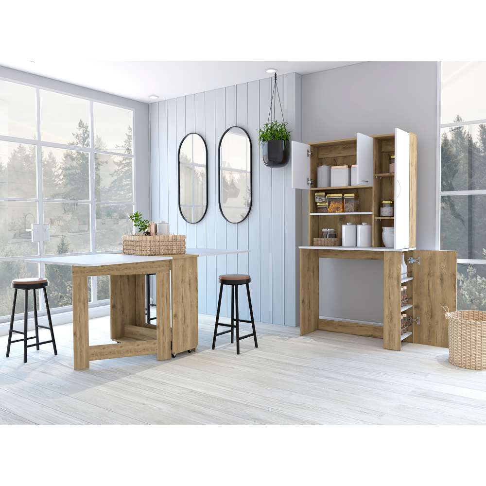 Alacena Transformable Luciana Macadamia y Blanco 90 cm con Cuatro Puertas - Muebles Organizadores | Bylmo