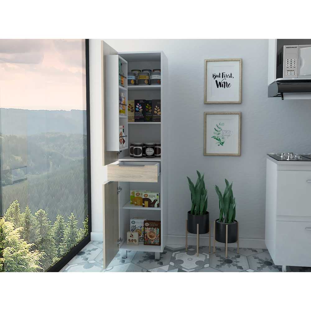Alacena Melia Blanco y Rovere 40x180cm con Un Cajón y con Dos Puertas - Muebles Organizadores | Bylmo