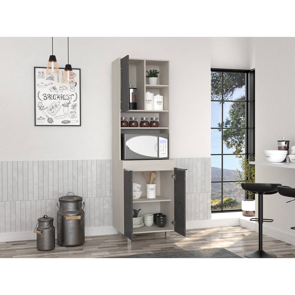 Mueble Microondas Nara Niebla y Onix 60 cm con Tres Puertas - Muebles Organizadores | Bylmo