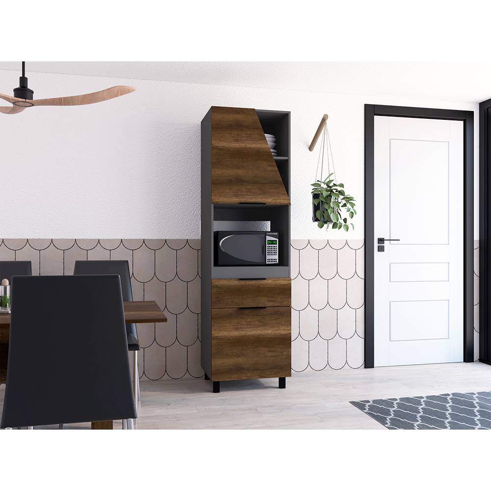 Alacena Next Plomo y Caramelo 60.1x208cm sin Cajones y con Dos Puertas - Muebles Organizadores | Bylmo