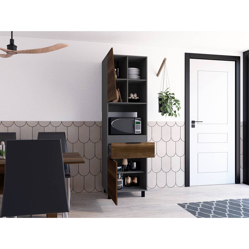 Alacena Next Plomo y Caramelo 60.1x208cm sin Cajones y con Dos Puertas - Muebles Organizadores | Bylmo