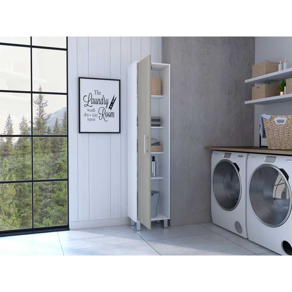 Mueble de Aseo Laska Blanco Nacar 40x180cm con Una Puerta - Muebles Organizadores | Bylmo