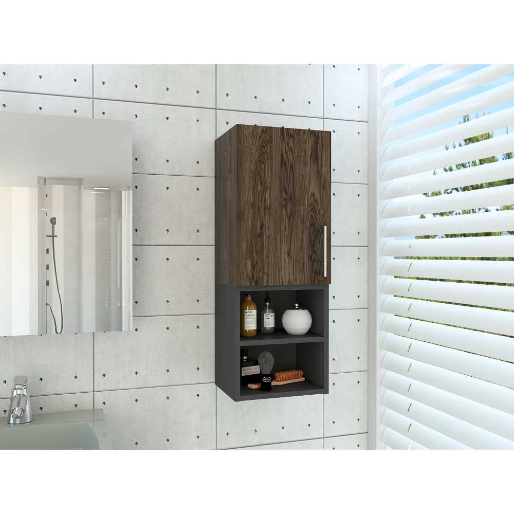 Gabinete de Baño Madrid Coñac y Plomo 30x80cm Rectangular con Dos Entrepaños - Gabinetes | Bylmo