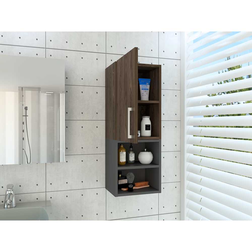 Gabinete de Baño Madrid Coñac y Plomo 30x80cm Rectangular con Dos Entrepaños - Gabinetes | Bylmo