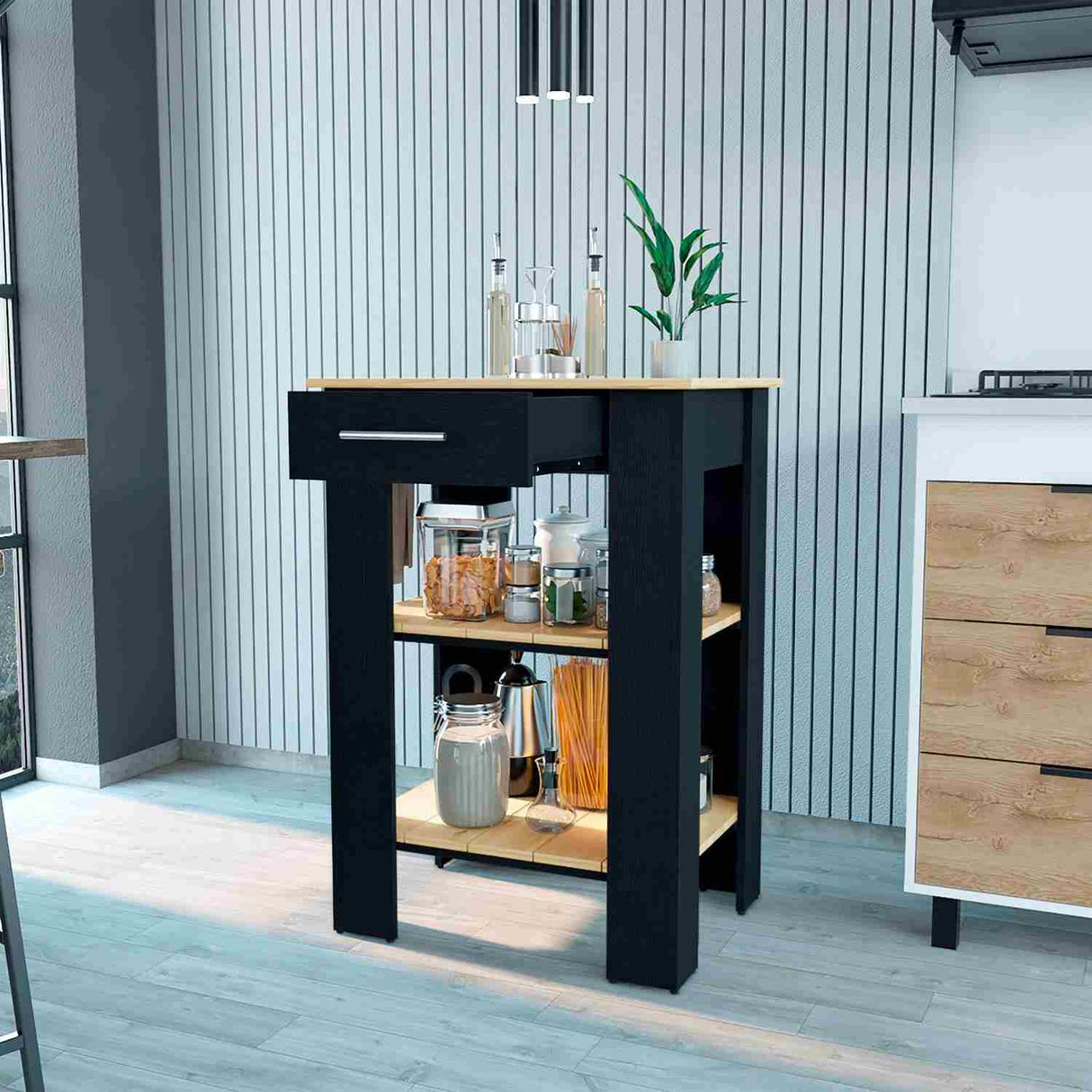 Mueble Auxiliar de Cocina 23 Cala Wengue 65 cm con Un Cajón y Dos Entrepaños - Barras y Muebles Auxiliares | Bylmo