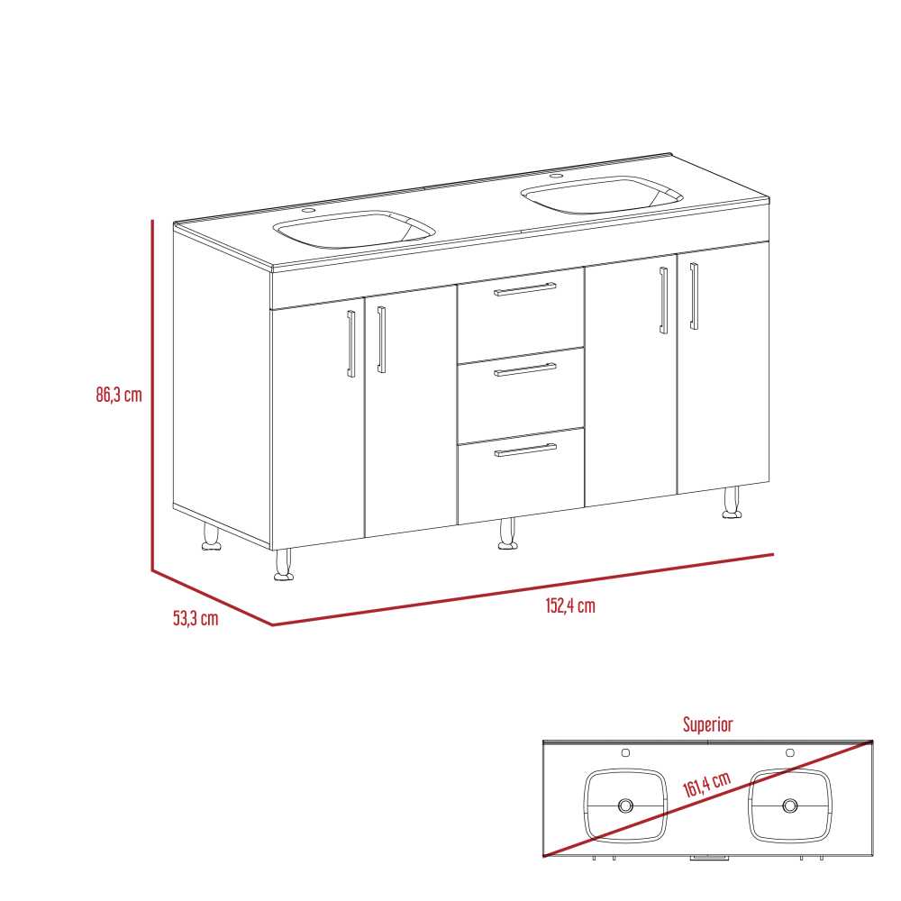 Mueble Doble Velloc Wengue 152 cm con Cuatro Puertas y Tres Cajones - Gabinetes | Bylmo
