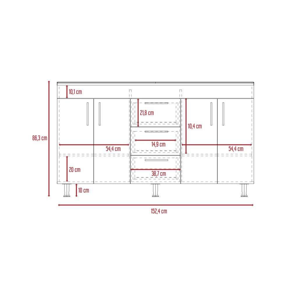 Mueble Doble Velloc Wengue 152 cm con Cuatro Puertas y Tres Cajones - Gabinetes | Bylmo
