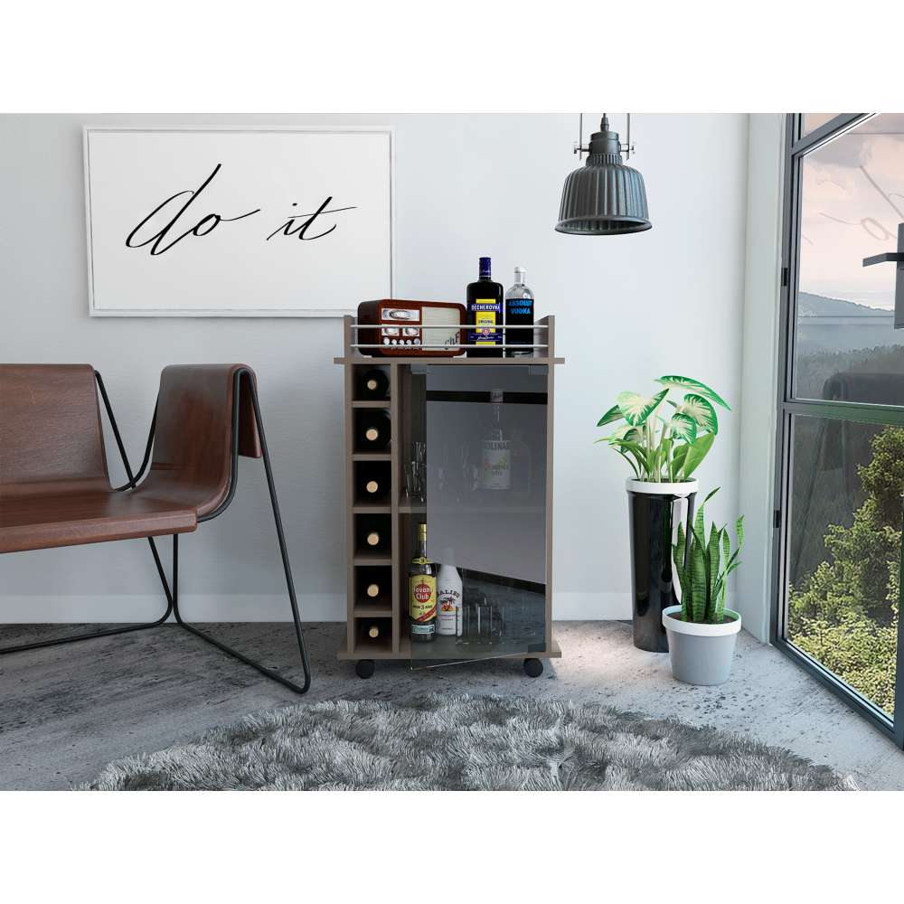Bar Dukat Roble gris 55x89cm sin Cajones y con Seis Portabotellas - Bares | Bylmo