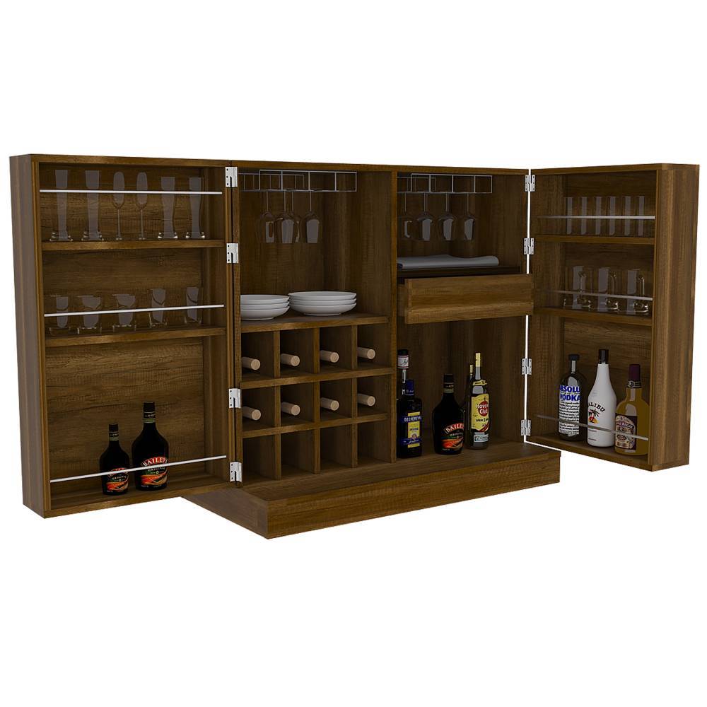 Bar Sintra Caramelo 102x94.8cm con Un Cajón y con Doce Portabotellas - Bares | Bylmo