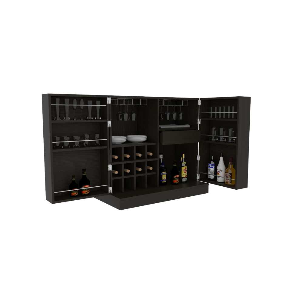 Bar Sintra Wengue 102x94.8cm con Un Cajón y con Doce Portabotellas - Bares | Bylmo