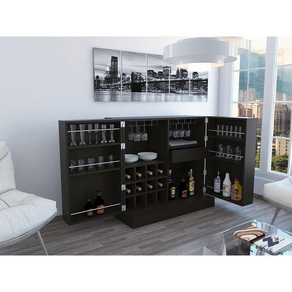 Bar Sintra Wengue 102x94.8cm con Un Cajón y con Doce Portabotellas - Bares | Bylmo