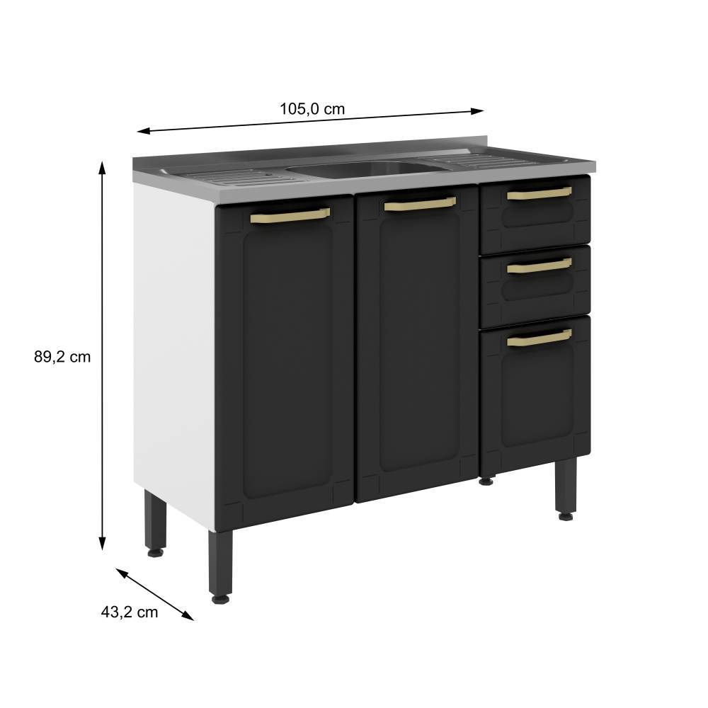 Mueble Inferior Negro 105 cm con Mesón - Cocinas | Bylmo