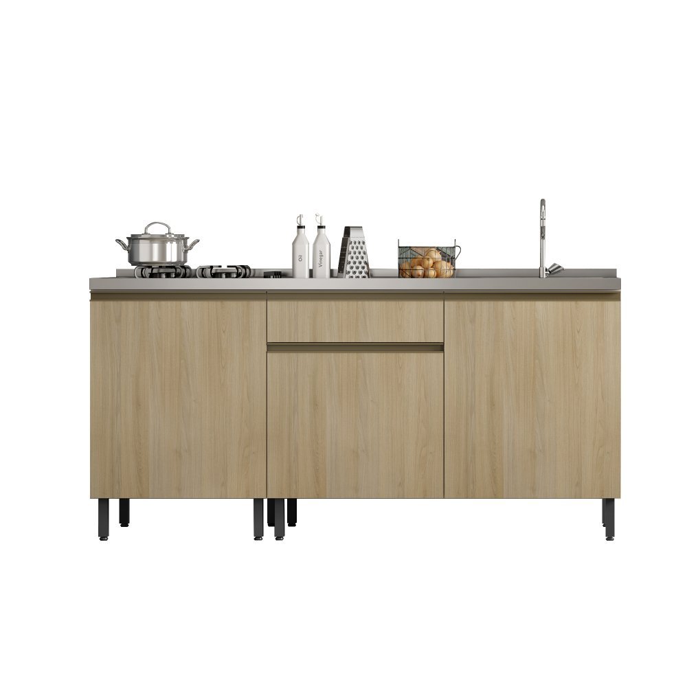 Mueble Inferior Santiago Macadamia 180 cm Derecha con Mesón - Cocinas | Bylmo