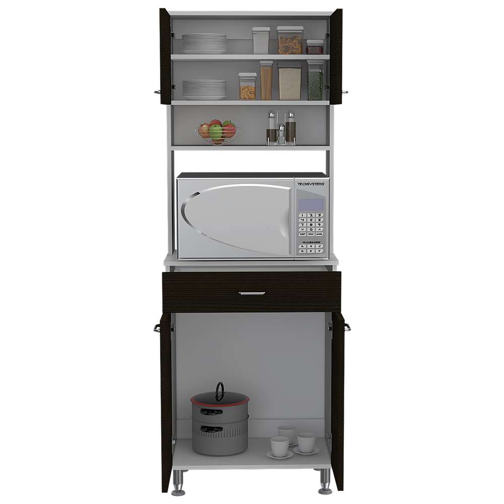 Mueble Microondas Kitchen Blanco 60x169cm con Cuatro Entrepaños y Cinco Compartimientos - Muebles Organizadores | Bylmo