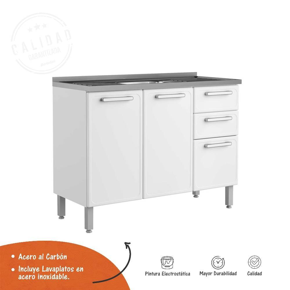 Mueble Inferior Blanco 120 cm con Mesón - Cocinas | Bylmo