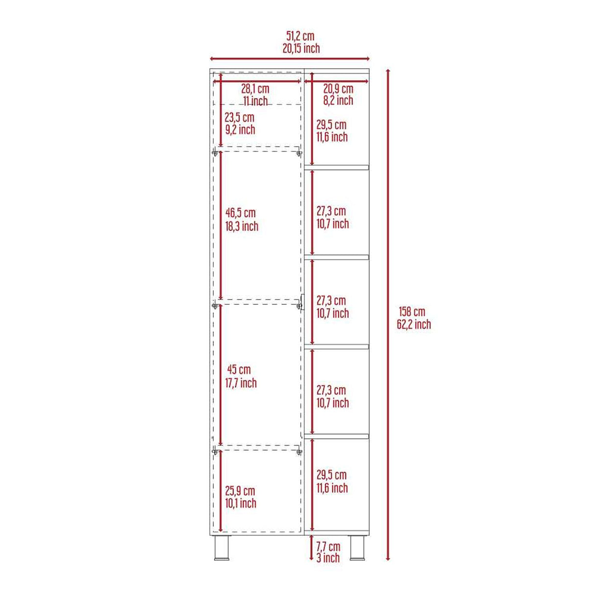 Mueble para Baño Esquinero Urano Wengue 51.2x158cm sin Cajones y con Cuatro Entrepaños - Gabinetes | Bylmo