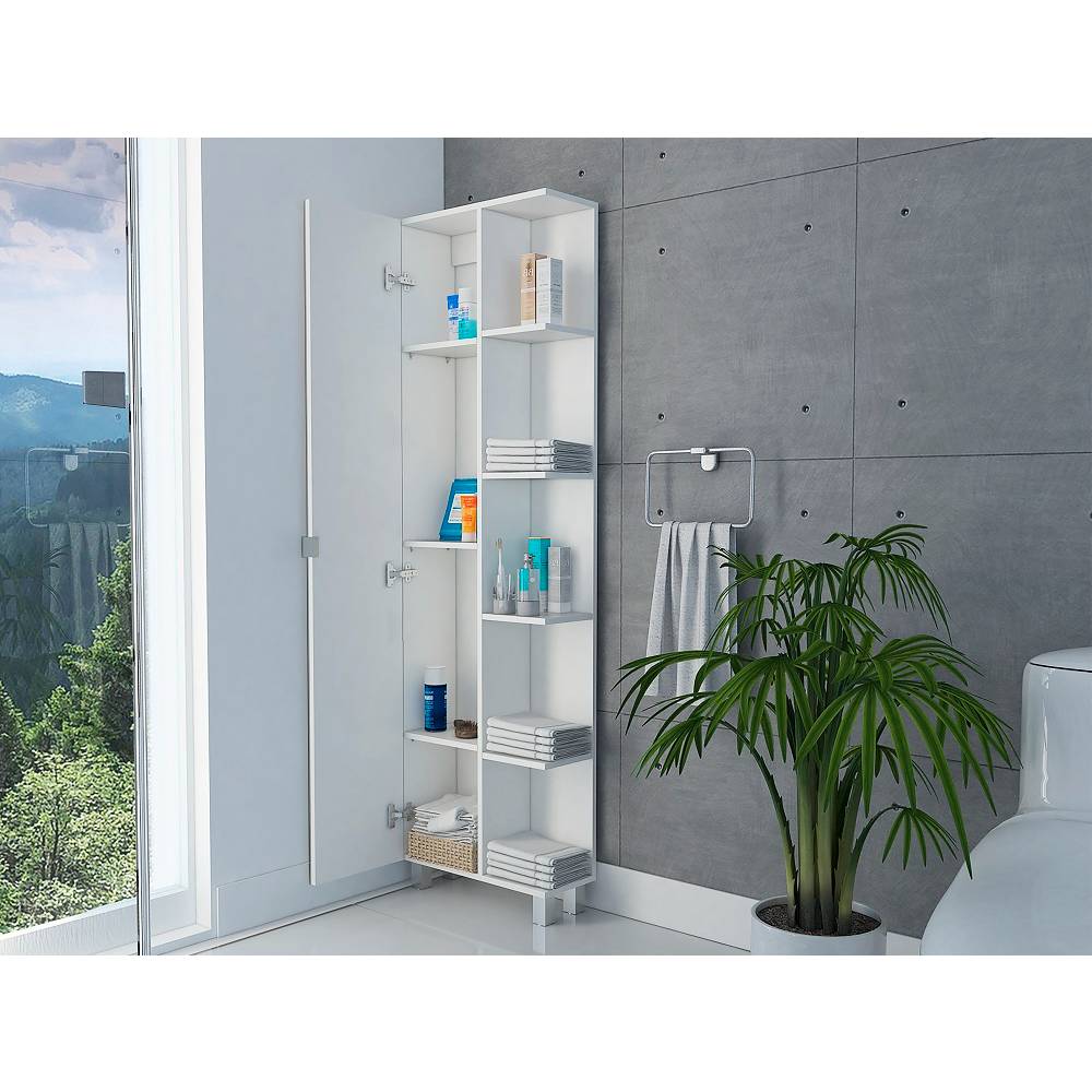 Mueble para Baño Esquinero Urano Plus Blanco 51.2x158cm sin Cajones y con Cuatro Entrepaños - Gabinetes | Bylmo