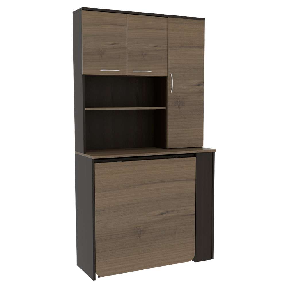 Mueble Transformable Optimus Cafe Expreso y Wengue 90 cm con Tres Puertas sin Sillas - Muebles Organizadores | Bylmo