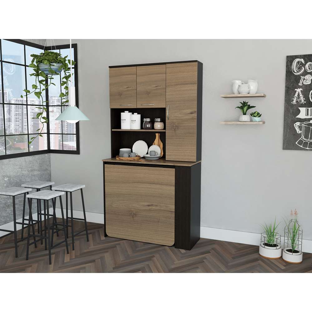 Mueble Transformable Optimus Cafe Expreso y Wengue 90 cm con Tres Puertas sin Sillas - Muebles Organizadores | Bylmo