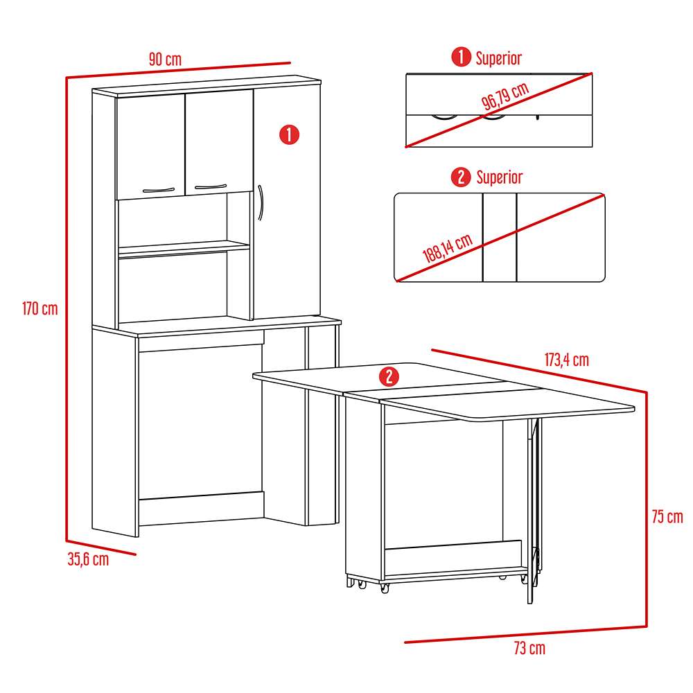 Mueble Transformable Optimus Cafe Expreso y Wengue 90 cm con Tres Puertas sin Sillas - Muebles Organizadores | Bylmo