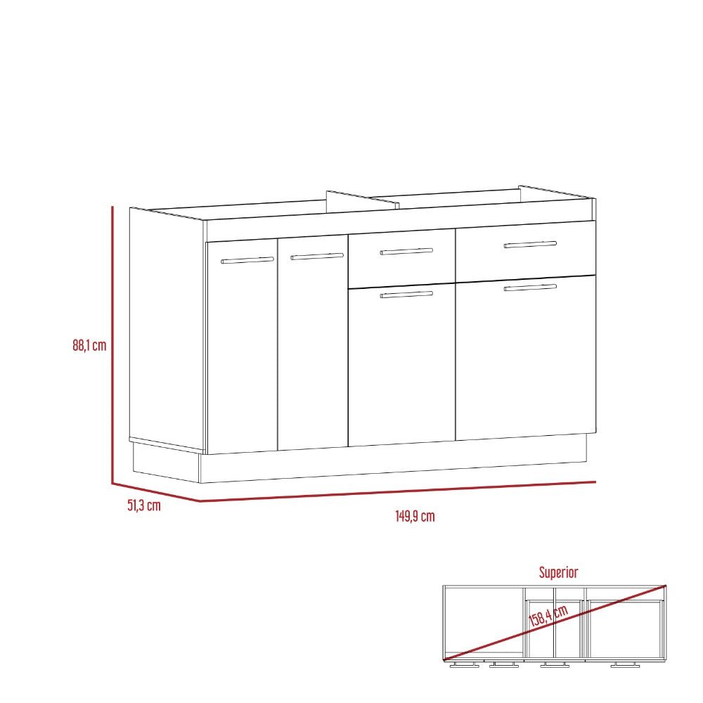 Mueble Inferior Belmira Rovere y Blanco 150 cm - Cocinas | Bylmo