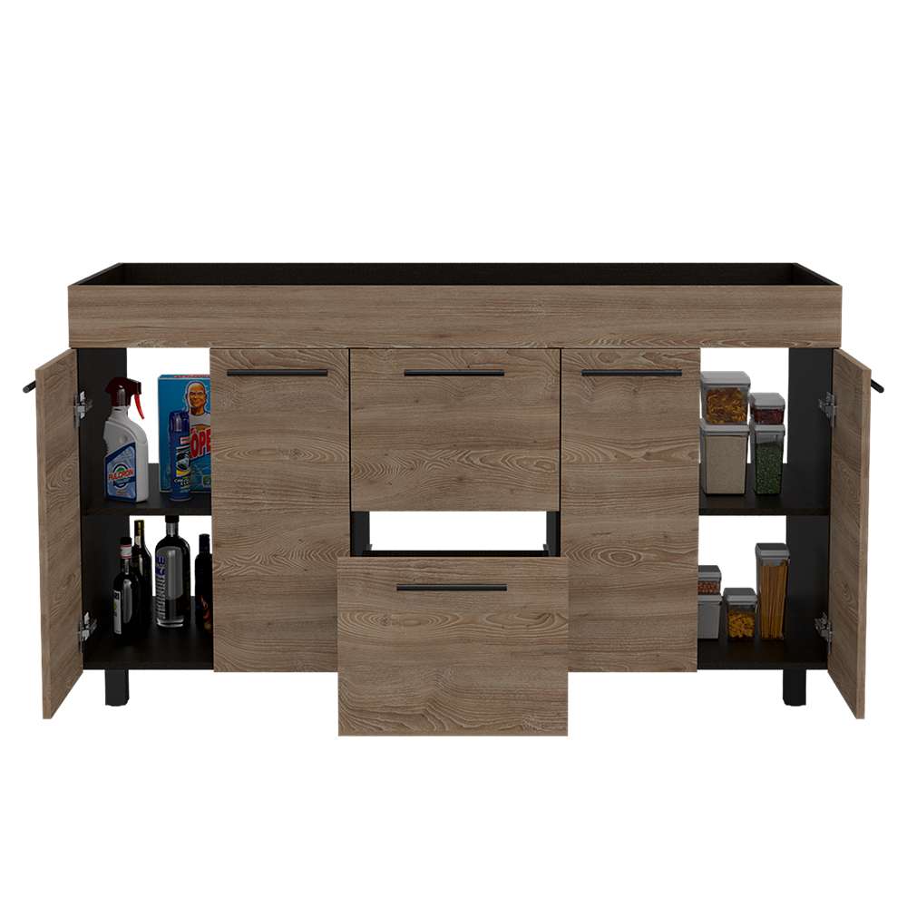 Mueble Inferior con Cuatro Puertas y Dos Cajones Luna Miel y Wengue 150 cm - Cocinas | Bylmo