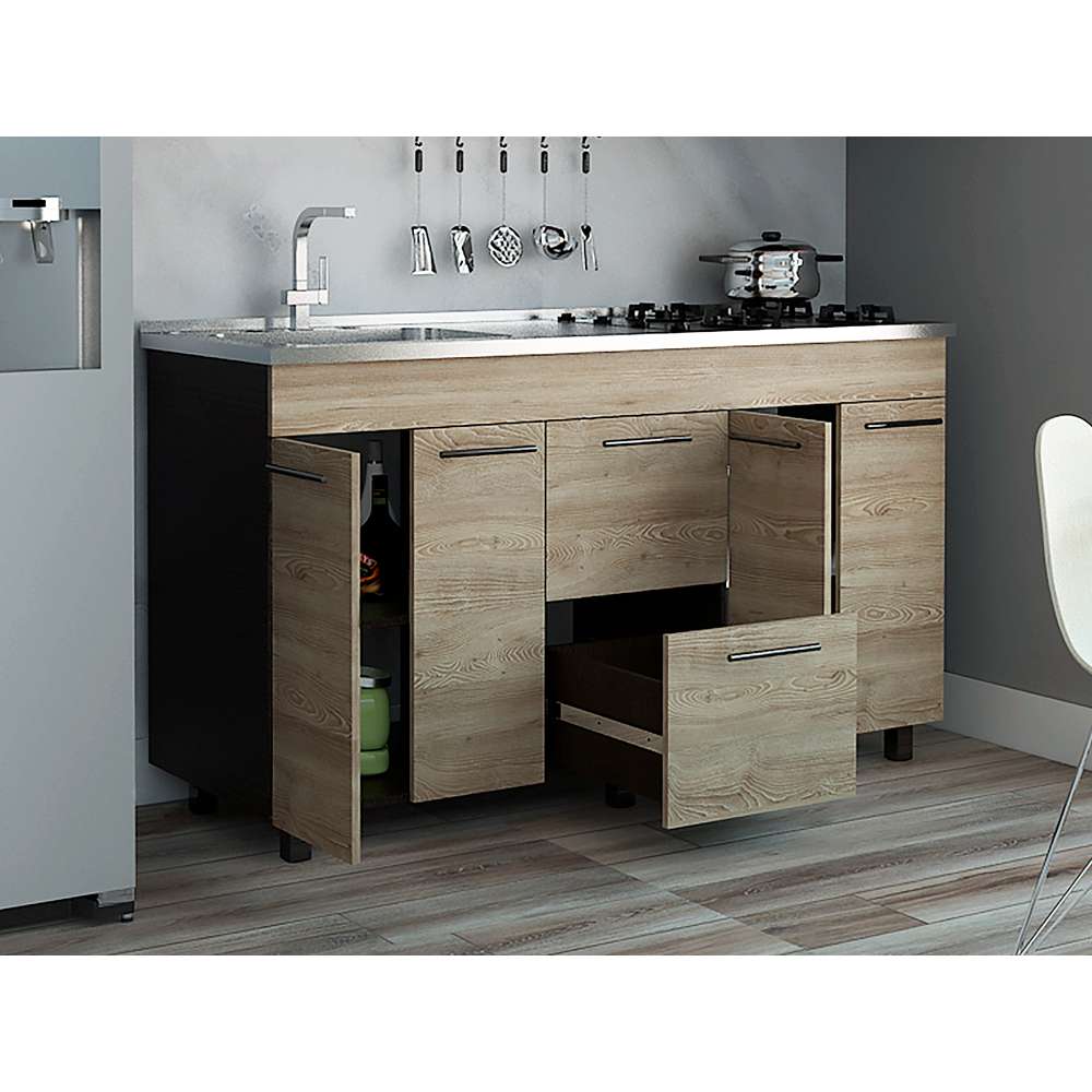Mueble Inferior con Cuatro Puertas y Dos Cajones Luna Miel y Wengue 150 cm - Cocinas | Bylmo