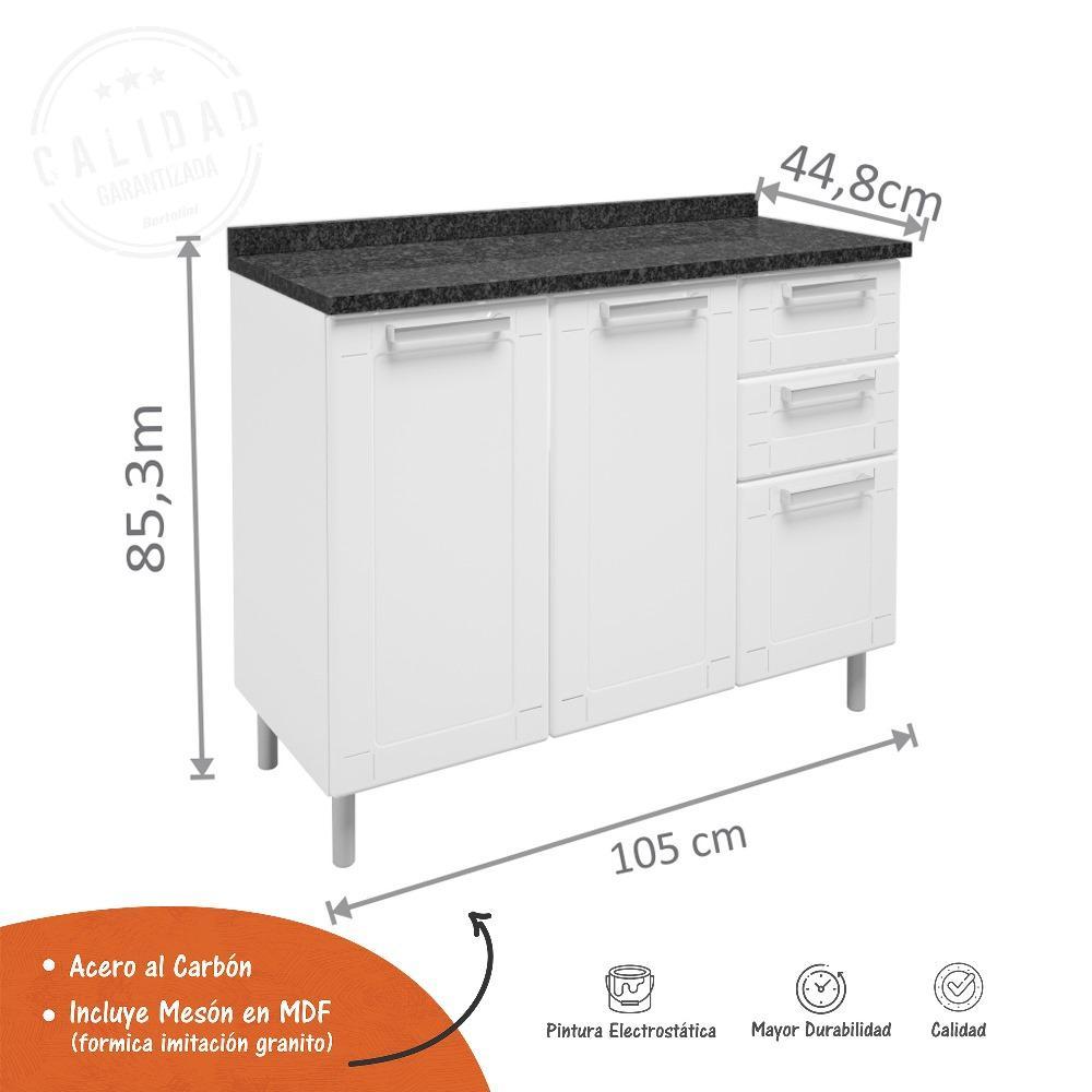 Mueble Inferior con Tres Puertas y Dos Cajones Fuku Blanco 105 cm con Mesón - Cocinas | Bylmo