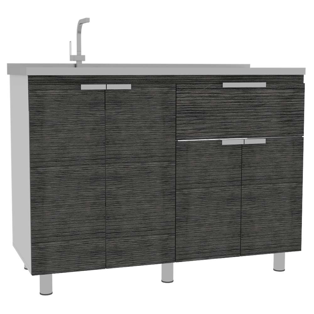 Mueble Inferior Fendi Roble Gris 120x88cm con Mesón de Acero Inoxidable y con Pozuelo Para Izquierdo O Derecho - Cocinas | Bylmo
