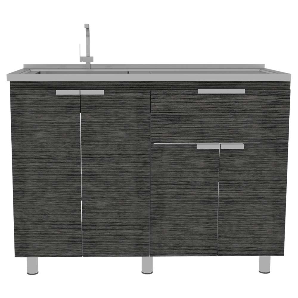 Mueble Inferior Fendi Roble Gris 120x88cm con Mesón de Acero Inoxidable y con Pozuelo Para Izquierdo O Derecho - Cocinas | Bylmo