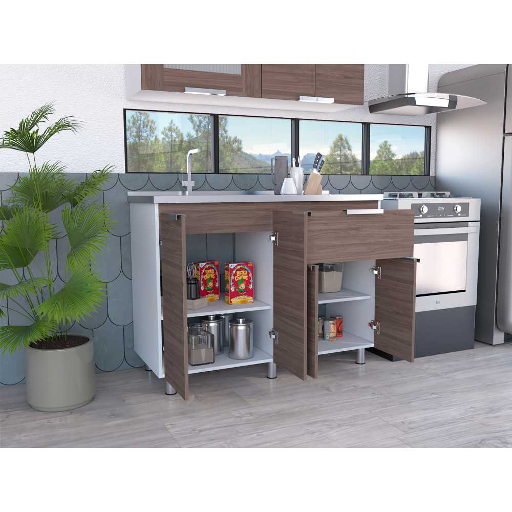 Mueble Inferior Izquierda Fendi Castaño 120 cm con Mesón - Cocinas | Bylmo