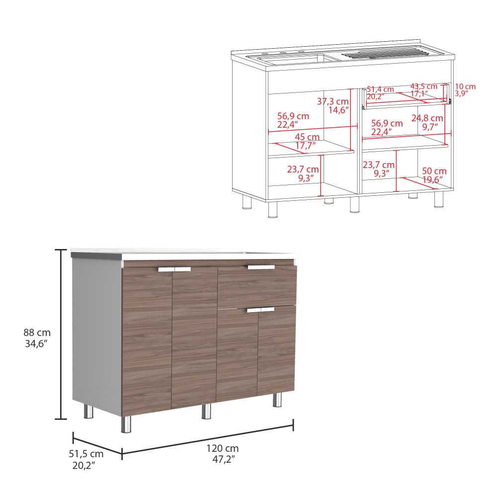 Mueble Inferior Izquierda Fendi Castaño 120 cm con Mesón - Cocinas | Bylmo