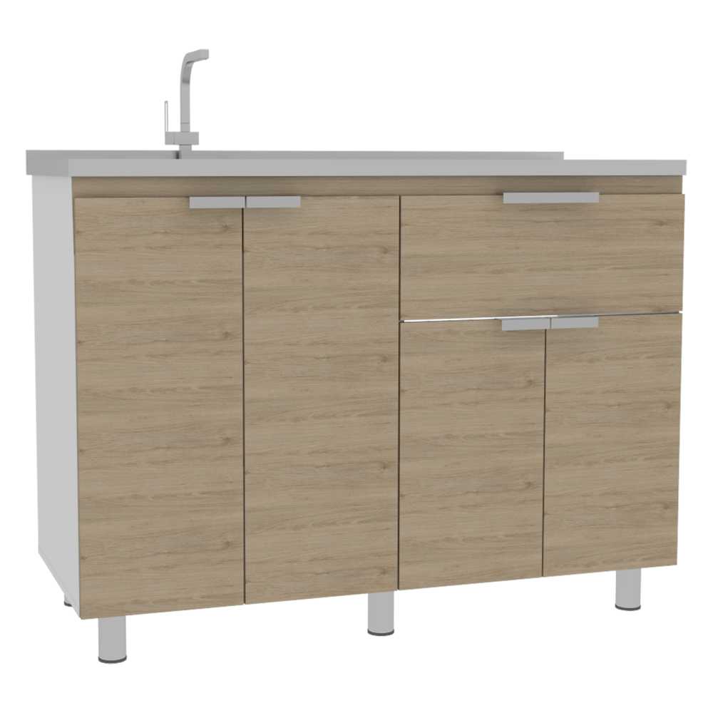 Mueble Inferior Fendi Rovere 120x88cm con Mesón de Acero Inoxidable y con Pozuelo Para Izquierdo O Derecho - Cocinas | Bylmo