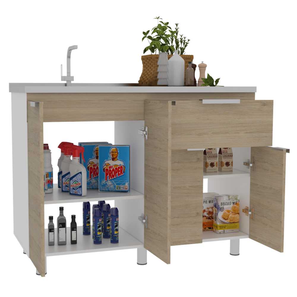 Mueble Inferior Fendi Rovere 120x88cm con Mesón de Acero Inoxidable y con Pozuelo Para Izquierdo O Derecho - Cocinas | Bylmo