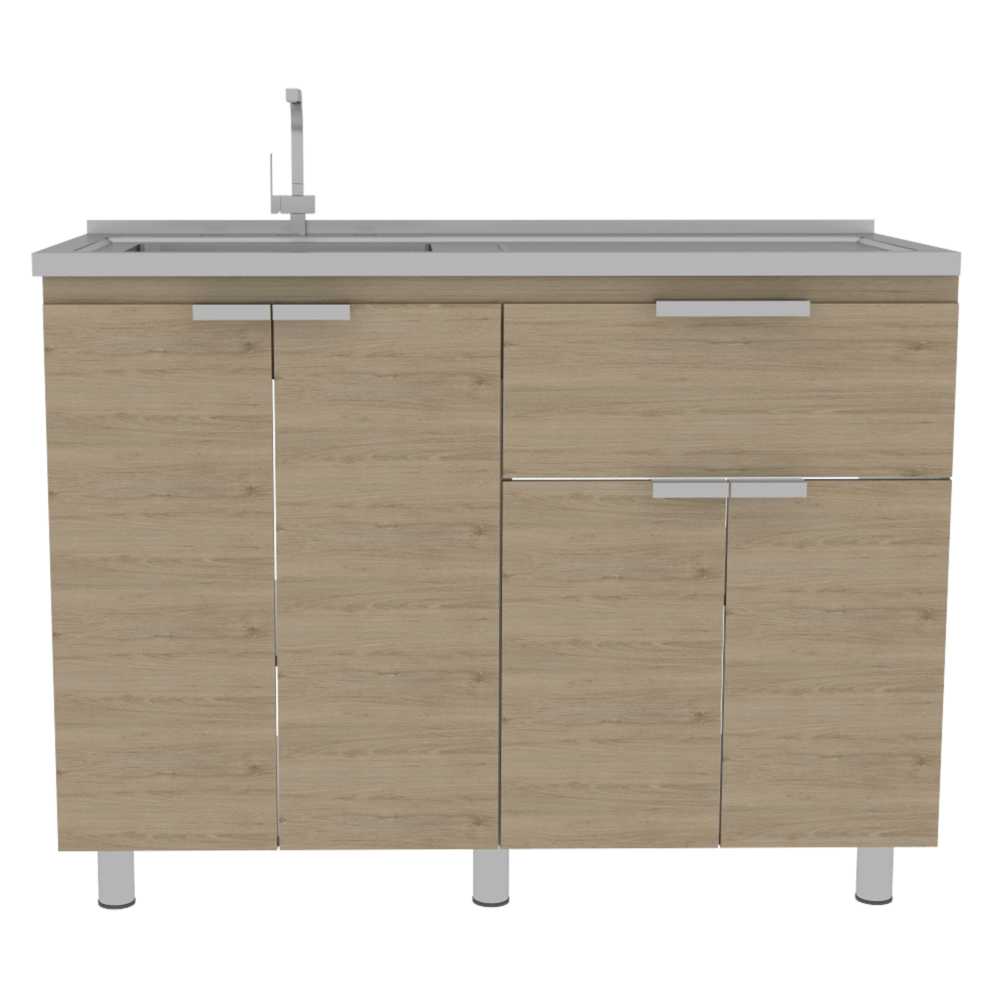Mueble Inferior Fendi Rovere 120x88cm con Mesón de Acero Inoxidable y con Pozuelo Para Izquierdo O Derecho - Cocinas | Bylmo