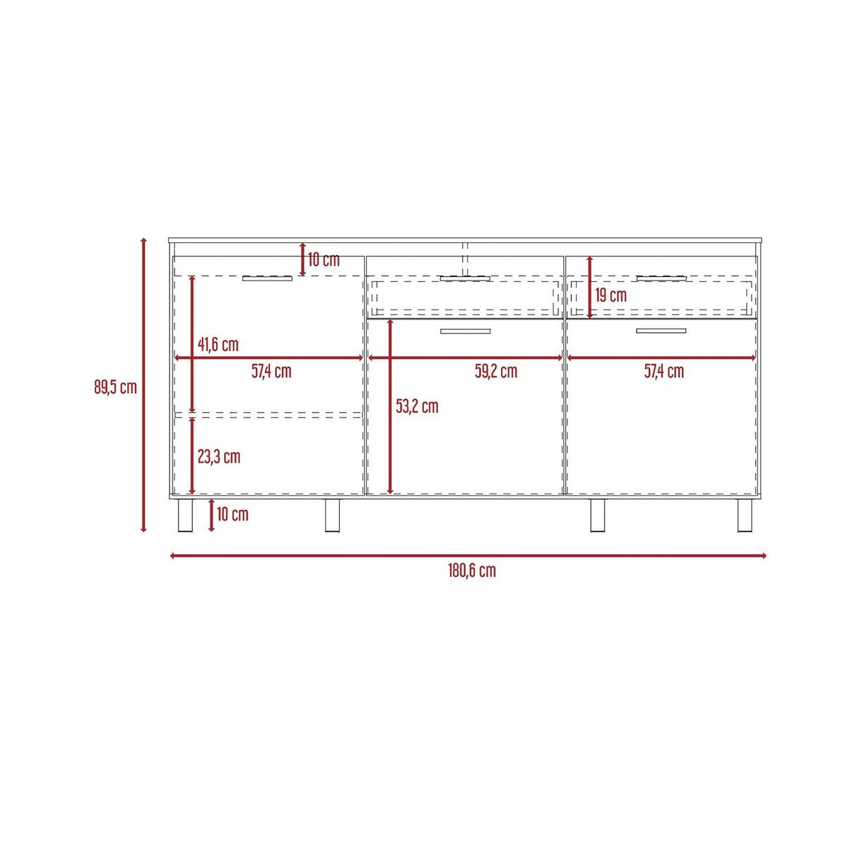 Mueble Inferior Gante Moderno Rovere y Niebla 181 cm Con Mesón en Melamina - Muebles Inferiores | Bylmo