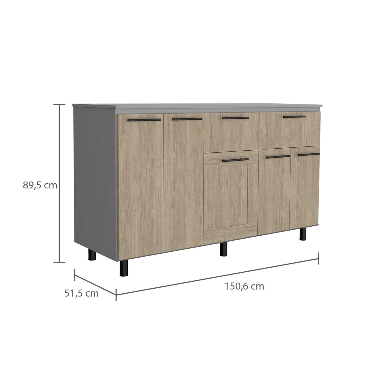 Mueble Inferior de Cocina Hasselt Gris 150x52cm con Dos Cajones y sin Mesón - Muebles Superiores | Bylmo