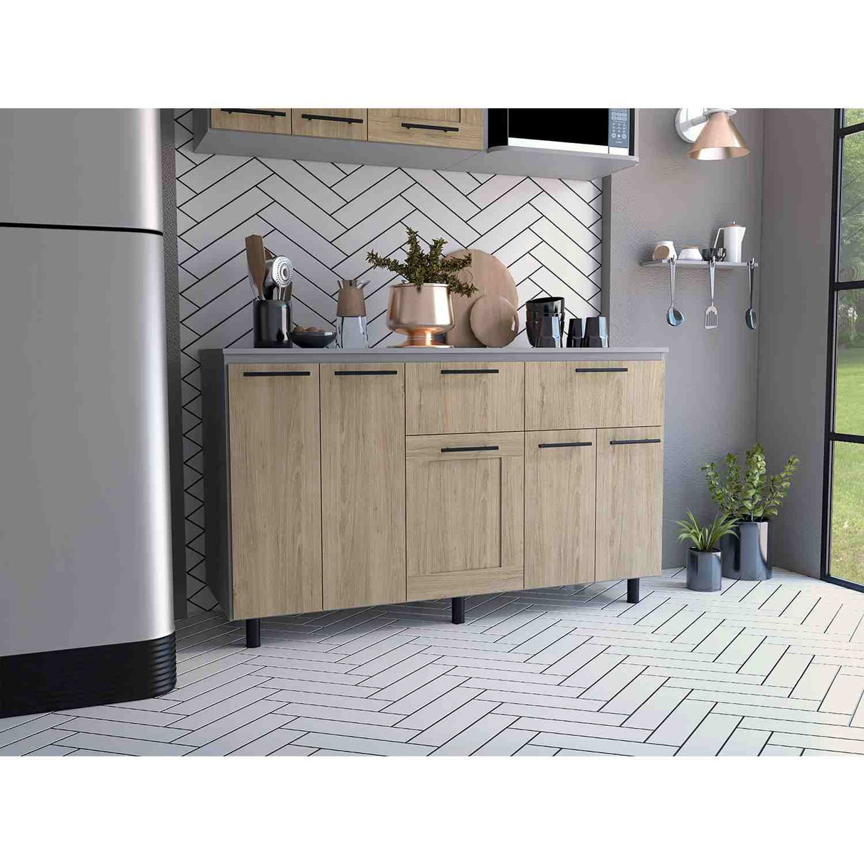 Mueble Inferior de Cocina Hasselt Gris 150x52cm con Dos Cajones y sin Mesón - Muebles Superiores | Bylmo