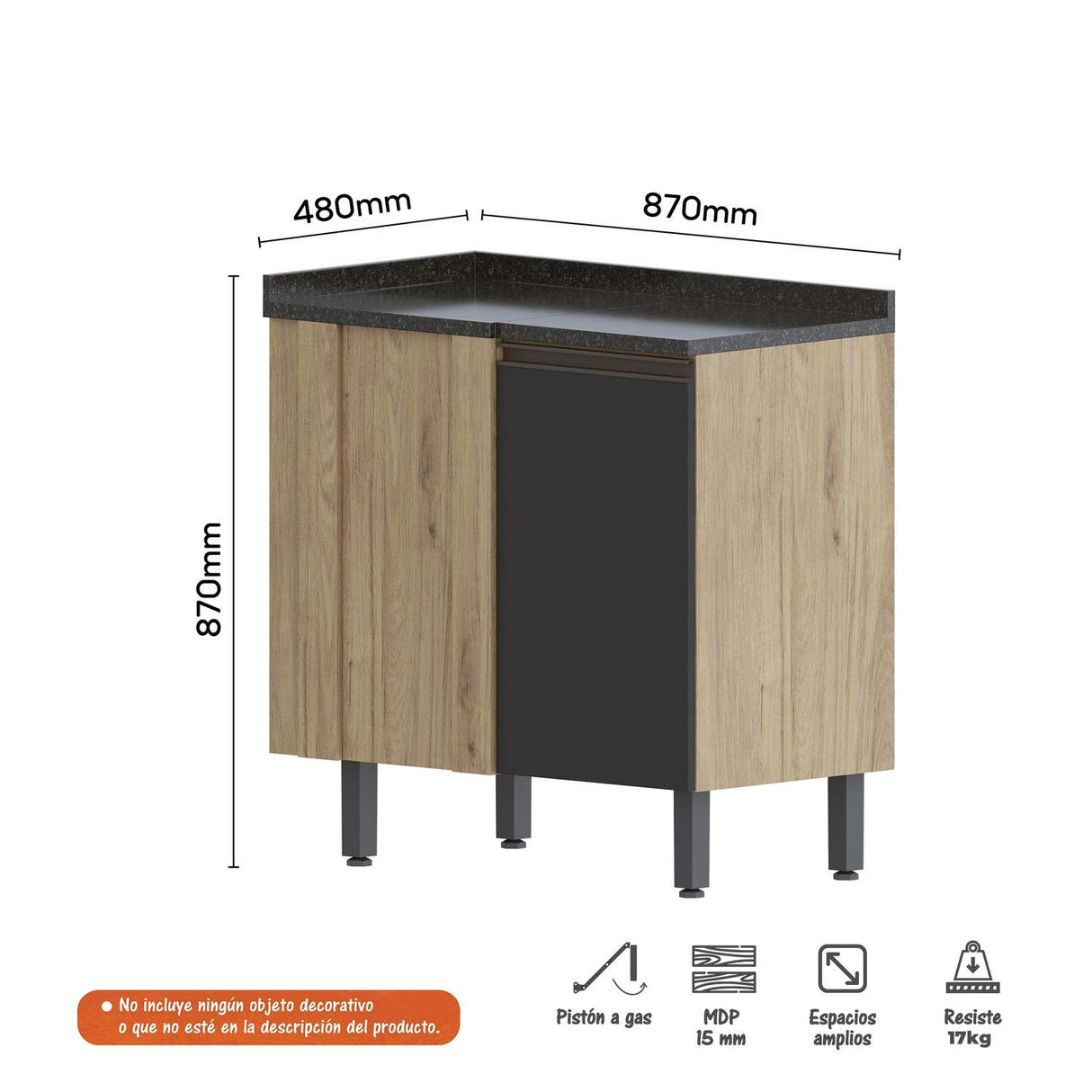 Mueble Inferior Madera 87x87cm con Mesón de Madera y sin Pozuelo - Muebles Inferiores | Bylmo
